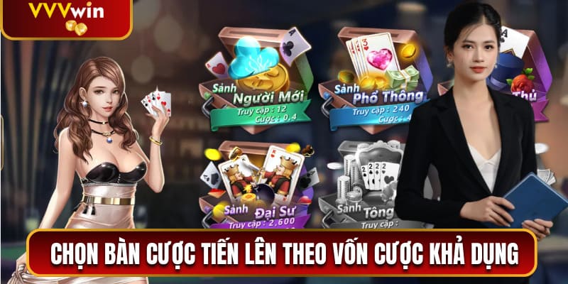 Trải Nghiệm Tiến Lên Miền Nam VVVwin Hấp Dẫn Và Kịch Tính 3 Chọn bàn cược tiến lên theo vốn cược khả dụng