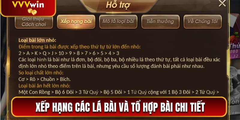 Trải Nghiệm Tiến Lên Miền Nam VVVwin Hấp Dẫn Và Kịch Tính 2 Xếp hạng các lá bài và tổ hợp bài chi tiết trong game